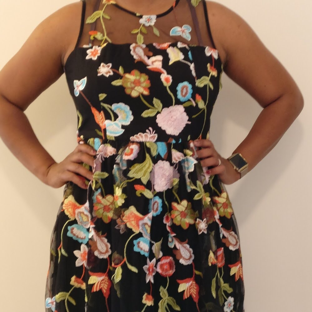 New York&Co black embroidered flower dress & mesh